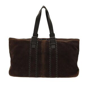 Auth BOTTEGA VENETA - Dark Brown Suede Leather Boston Bag